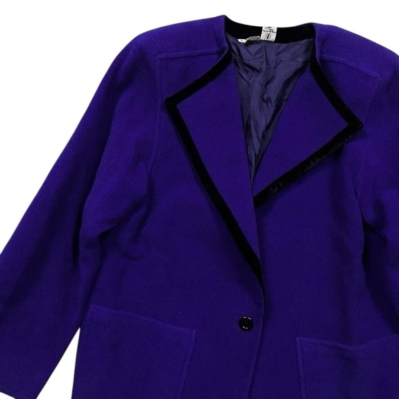Vtg Emanuel Ungaro Parallele Wool Velvet Trim Coat Jacket Indigo Blue Size 4 - Picture 3 of 6